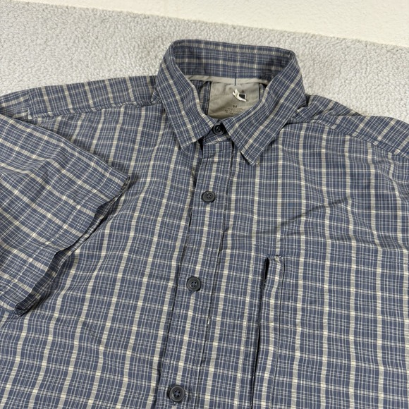 REI Shirt Mens Medium Blue Short Sleeve Nylon Blend Kennesaw Hiking Plaid - Picture 1 of 5